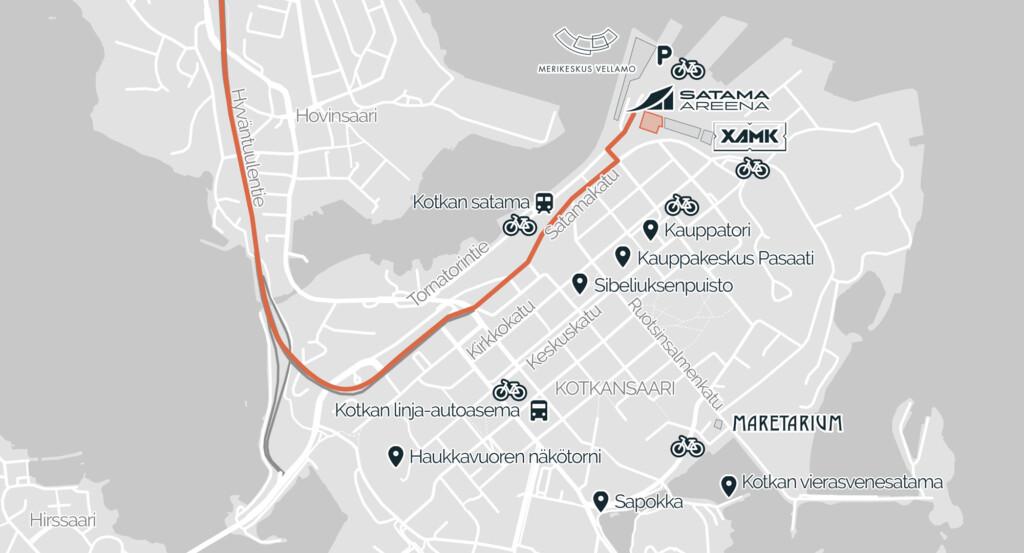 lähestymiskartta Satama Areena Kotka