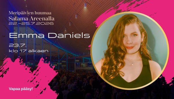Emma Daniels viihdytttää Kotkan Meripäivillä Satama Areenan Promenadi-aulassa 23.7.2026